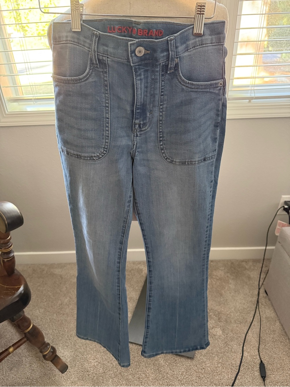 Lucky Brand Light Blue Wide-Leg Jeans with Tan Leather Patch